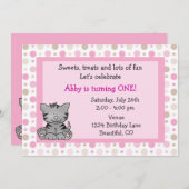 Cute Kitty Chat 1er Anniversaire Invitation pour f (Devant / Derrière)