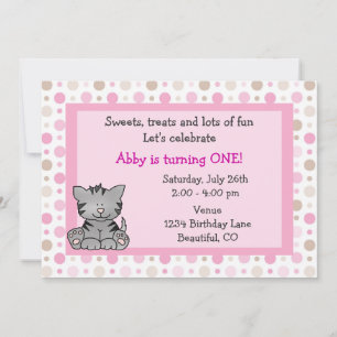 Cute Kitty Chat 1er Anniversaire Invitation pour f