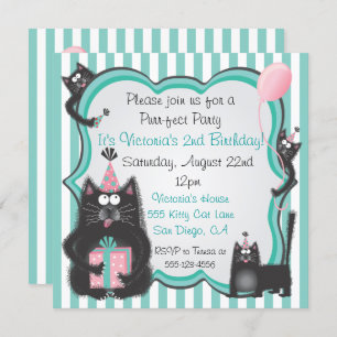 Cute Kitty Chat Anniversaire Fête Invitation