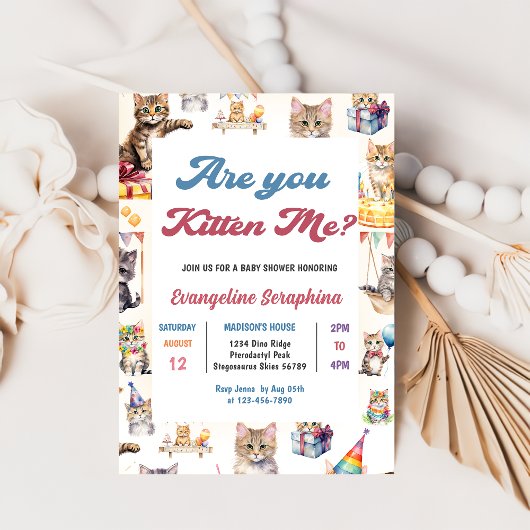Cute Kitty Chat Baby shower Fête Invitation