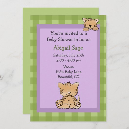 Cute Kitty Chat bébé fille douche Invitation (Devant / Derrière)