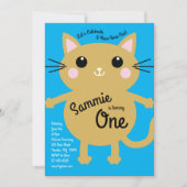 Cute Kitty Chat coloré 1er anniversaire Invitation (Devant)