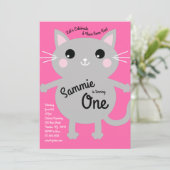 Cute Kitty Chat coloré 1er anniversaire Invitation (Debout devant)