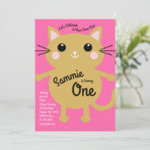 Cute Kitty Chat coloré 1er anniversaire Invitation (Debout devant)