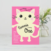Cute Kitty Chat coloré 1er anniversaire Invitation (Debout devant)