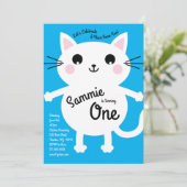 Cute Kitty Chat coloré 1er anniversaire Invitation (Debout devant)