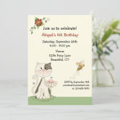 Cute Kitty Chat et Fleurs Invitation Anniversaire (Debout devant)