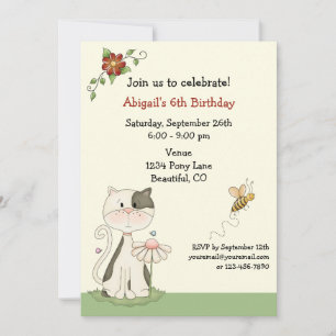 Cute Kitty Chat et Fleurs Invitation Anniversaire