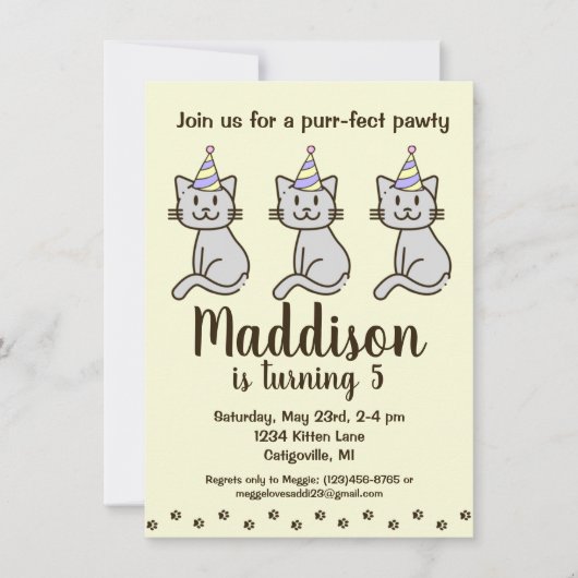 Cute Kitty Chat Invitation Anniversaire (Devant)