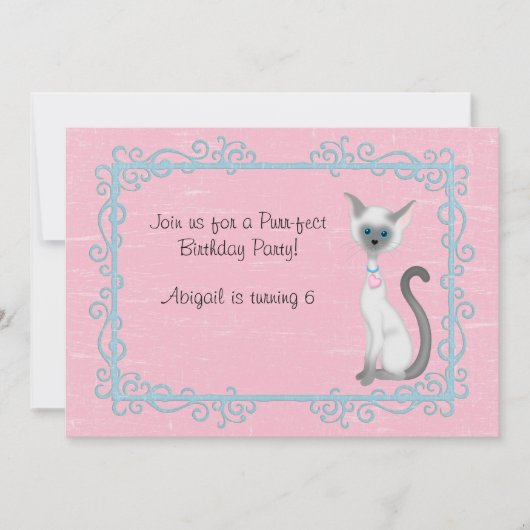 Cute Kitty Chat Invitation Anniversaire ~ Filles (Devant)