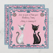 Cute Kitty Chat Invitation Anniversaire ~ Filles (Devant / Derrière)