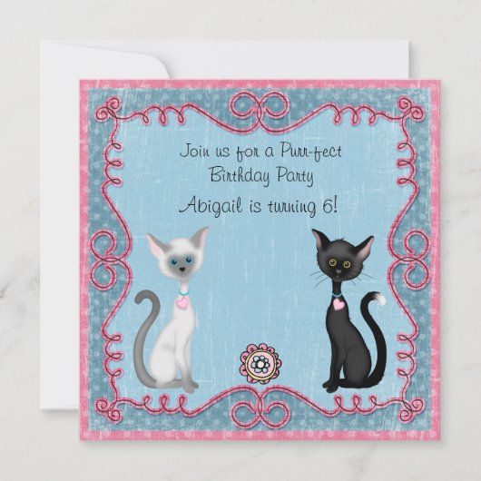 Cute Kitty Chat Invitation d'anniversaire pour les (Devant)