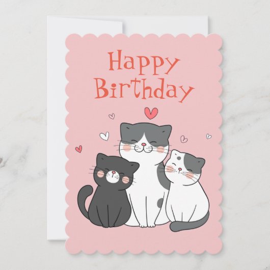 Cute Kitty Chat Rose Joyeux Carte de voeux d'anniv (Devant)