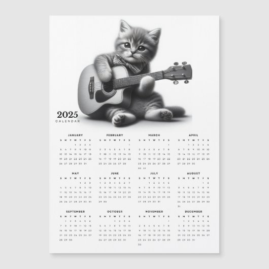 Cute Kitty Guitarist Bow Cravate 2025 Magnet Calen (Devant)
