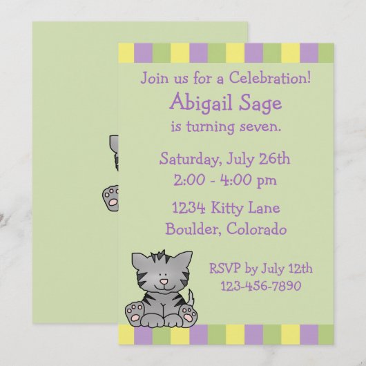 Cute Kitty Invitation Anniversaire (Devant / Derrière)