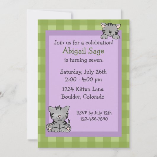 Cute Kitty Invitation d'anniversaire pour les fill (Devant)