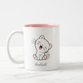 Cute Kitty Kat & Hart op Wit Tweekleurige Koffiemok