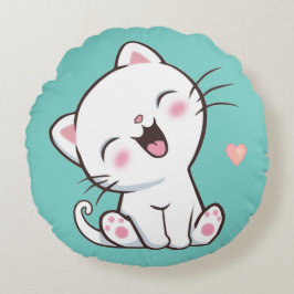 Cute Kitty Kat op Licht Teal Rond Kussen