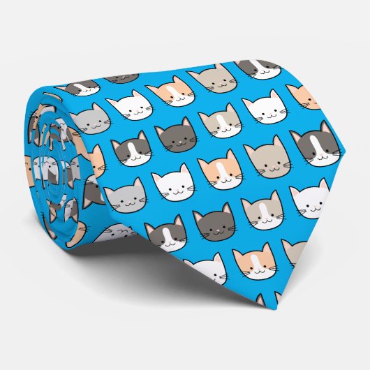 Cute Kitty Kat Patroon Op Een Blauwe Stropdas (Opgerold)
