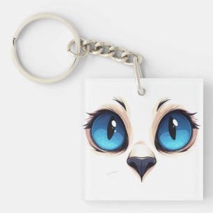 Cute Kitty Ogen Close-up Cartoon Kat Gezicht Illus Sleutelhanger