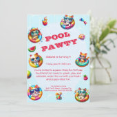 Cute Kitty Pool Fête Anniversaire Invitation (Debout devant)