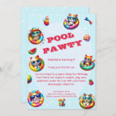 Cute Kitty Pool Fête Anniversaire Invitation (Devant / Derrière)