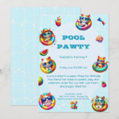 Cute Kitty Pool Fête Anniversaire Invitation (Devant / Derrière)