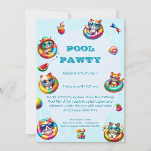 Cute Kitty Pool Fête Anniversaire Invitation