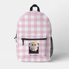 Cute kitty roze witte ruit personaliseer  bedrukte rugzak