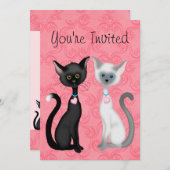Cute Kity Chats Rose, Noir, Blanc Invitation d'ann (Devant / Derrière)