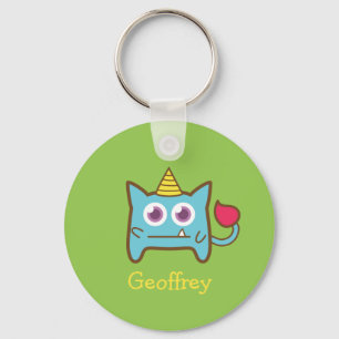 Cute Klein Blauw Monster met Hoorn voor kinderen Sleutelhanger