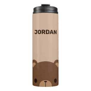 Cute Kleine Bruine Beer met Gepersonaliseerde Naam Thermosbeker
