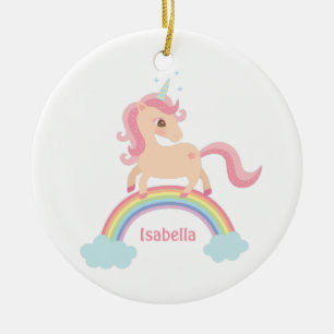 Cute Kleine Eenhoorn op Regenboog Meisjes Naam Orn Keramisch Ornament