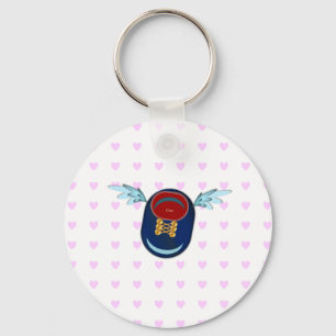 Cute kleine gevleugelde schoen cartoon en roze har sleutelhanger