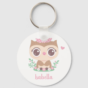 Cute Kleine Uil met Stippen Boog Sleutelhanger
