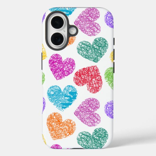 Cute Kleurrijk Doodle Hart Valentijnsdag Patroon Case-Mate iPhone Case (Achterkant)
