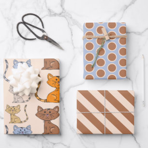 Cute Kleurrijke Katten Inpakpapier Vel Set
