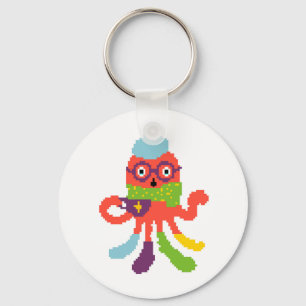 Cute kleurrijke pixelachtige zieke octopus kussens sleutelhanger