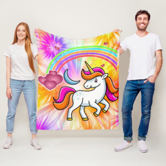 Cute, kleurrijke regenboog, Unicorn, Fireworks Fleece Deken