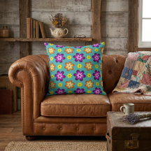 Cute Kleurrijke Retro Bloemen Grote Worp Kussen