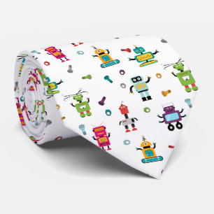 Cute Kleurrijke Robot Patroon Thema Stropdas