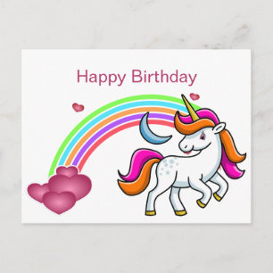 Cute, kleurrijke unicorn, regenboog, hart, geboort briefkaart