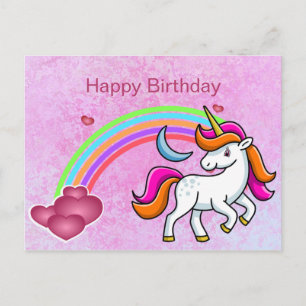 Cute, kleurrijke unicorn, regenboog, hart, geboort briefkaart