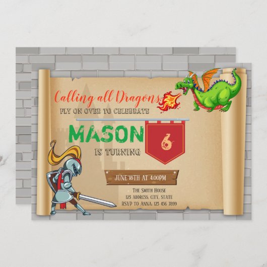 Cute knight invitation (Devant / Derrière)