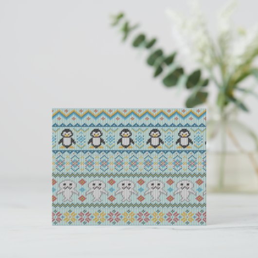 Cute Knits Penguin and Seal Pattern Briefkaart (Staand voorkant)
