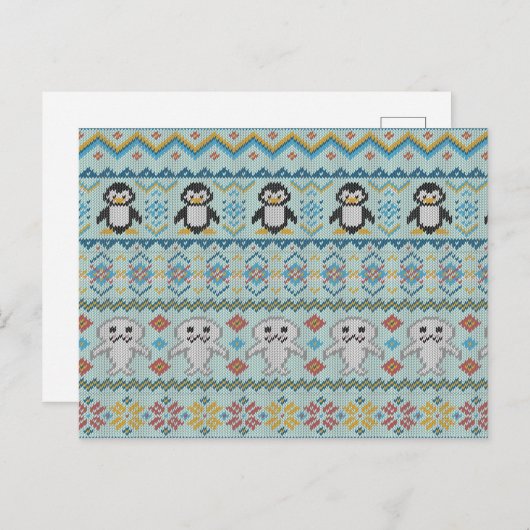 Cute Knits Penguin and Seal Pattern Briefkaart (Voorkant / Achterkant)