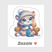 Cute Knitting Anime Kawaii Snow Leopard Stickers (Vel)
