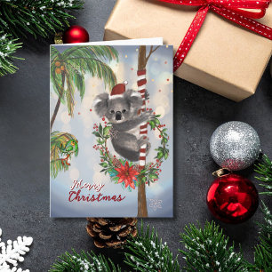 Cute Koala Australische Kerstkaart Palmboom Feestdagen Kaart
