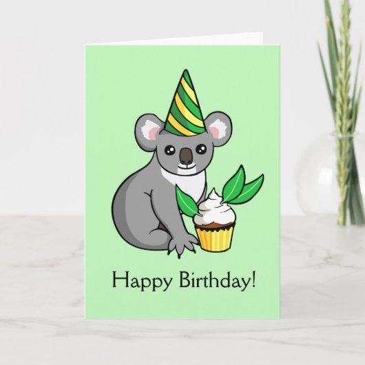 Cute Koala avec dessin de gâteau Bonne carte d'ann (Devant)