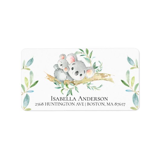 Cute Koala Beer Baby Boy Shower Label (Voorkant)